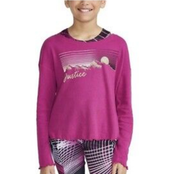 Justice Other - 3/$20 Justice 2Fer Tee Raspberry Gold Glitter Long Sleeve Stripe w/ Bra Tank XL